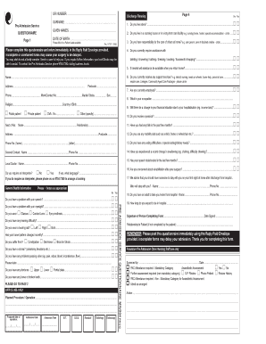 Pre Admission Service Questionnaire