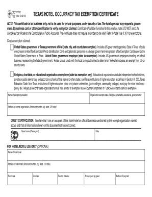 Texas Hotel Occupancy Tax Exemption Certificate
