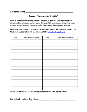 Summer Math Practice Log