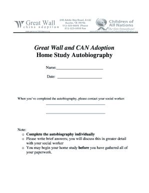 Great Wall and CAN Adoption Home Study Autobiography