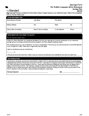 401(k) Retirement Savings Form