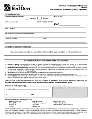 City of Red Deer Utilities Pre-Authorized Withdrawal Agreement