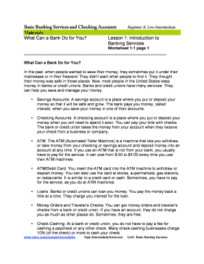 Introduction to Banking Services Worksheet