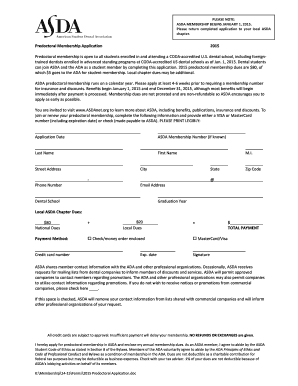 ASDA Predoctoral Membership Application