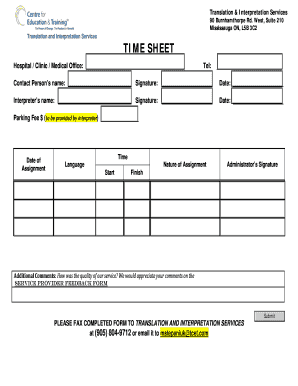 Translation and Interpretation Services Time Sheet