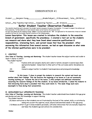Student Teacher Observation Feedback Form