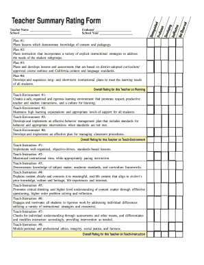 Teacher Summary Rating Form