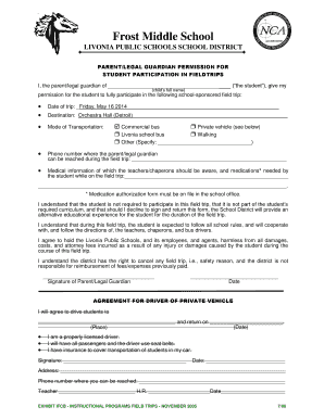 Field Trip Permission Form