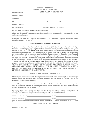 HOG Chapter Membership Enrollment Form and Release