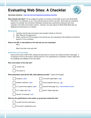 Evaluating Websites Checklist