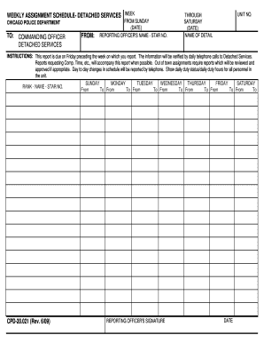 Chicago Police Department Detached Services Weekly Assignment Schedule