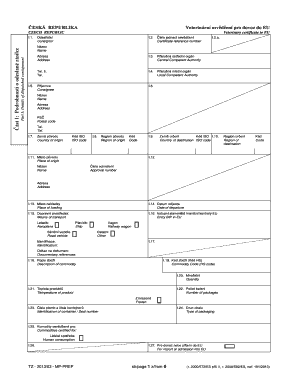 Czech Republic Veterinary Certificate for EU Import