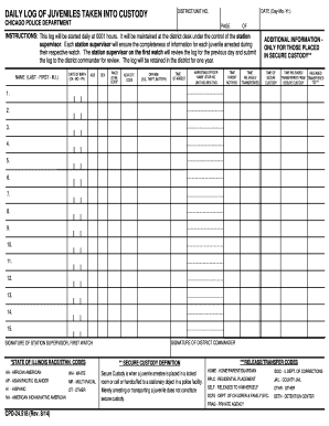 Chicago Police Department Juvenile Custody Log