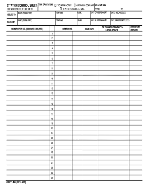 Chicago Police Department Citation Control Sheet