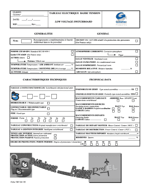 Formulaire de spécification de tableau électrique basse tension
