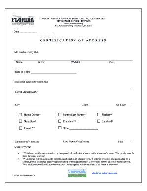Florida Certification of Address