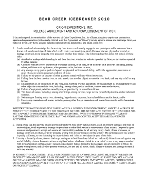 Orion Expeditions Rafting Release Agreement
