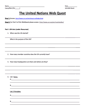 United Nations Web Quest Worksheet