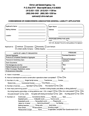 Condominium or Homeowners Association General Liability Application