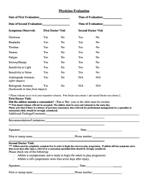 Physician Concussion Evaluation Form