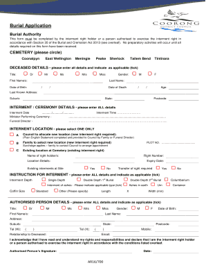 Burial Authority Application