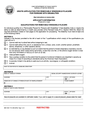 Ohio Disability Windshield Placard Application