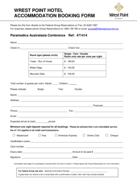 Wrest Point Hotel Accommodation Booking Form