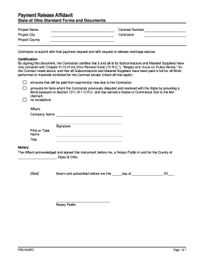 Ohio Payment Release Affidavit