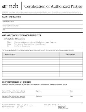 Certification of Authorized Parties
