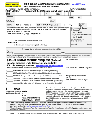 2014 Illinois Masters Swimming Association Membership Application