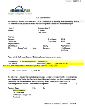 Texas First Time Homebuyer Loan Confirmation