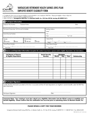 VantageCare RHS Plan Employee Benefit Eligibility Form