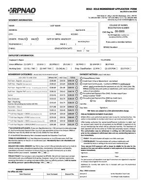 2015-2016 RPNAO Membership Application Form
