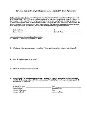 Incomplete Grade Agreement