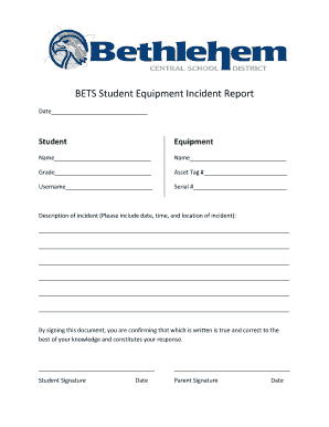 BETS Student Equipment Incident Report