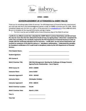 Acknowledgement of Attendance for IIABNY Web CE