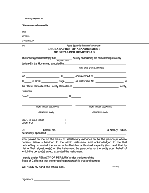 California Declaration of Abandonment of Declared Homestead