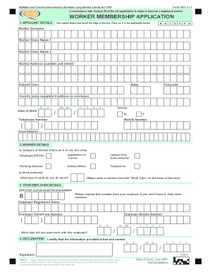 BCI 3 Worker Membership Application