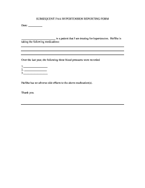 Subsequent FAA Hypertension Reporting Form