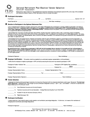 Mississippi Optional Retirement Plan Election Form