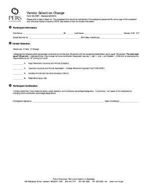 Vendor Selection Change Form