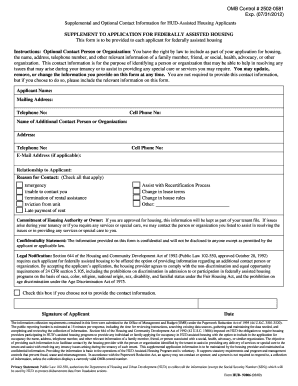 Supplemental Contact Information for HUD-Assisted Housing