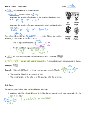 Unit Rate Lesson Worksheet