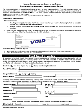 Housing Authority Direct Deposit Authorization