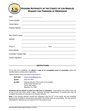 Housing Authority Transfer of Ownership Request
