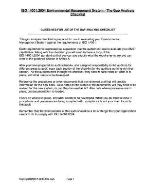ISO 14001:2004 Environmental Management System Gap Analysis Checklist