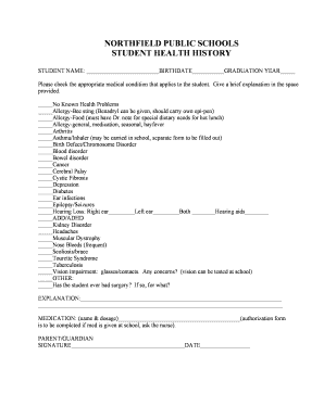 Student Health History Form