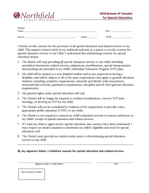 Withdrawal of Consent for Special Education