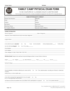 Family Camp Physical Exam Form