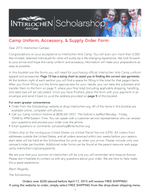 Interlochen Arts Camp Uniform Order Form